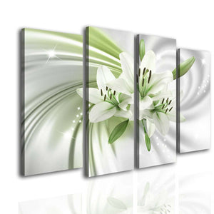 Canvas Multi Panel Wall Art  -  White lily on a green background