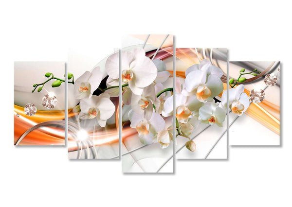 Modular picture, White orchid and orange pattern