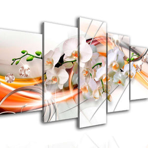 Multi Canvas Wall Art  - White orchid and orange pattern