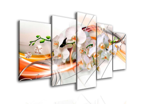 Multi Canvas Wall Art  - White orchid and orange pattern