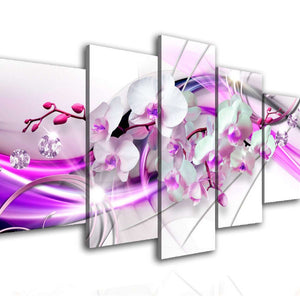 Multi Panel Wall Decor  - White orchid and lilac lines