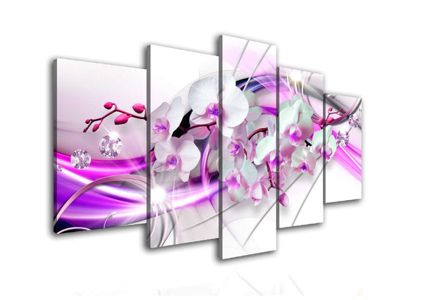 Multi Panel Wall Decor  - White orchid and lilac lines