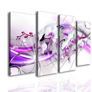 Multi Panel Canvas Wall Art  -  White orchid and lilac lines.