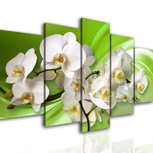 Multi Piece Wall Art  - White orchid on a green background.