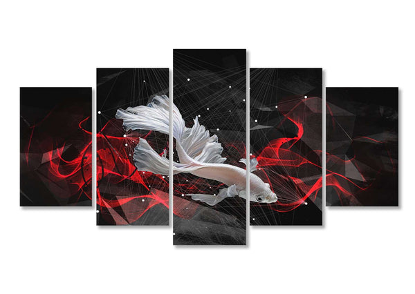 Modular picture, White fish on a black background.