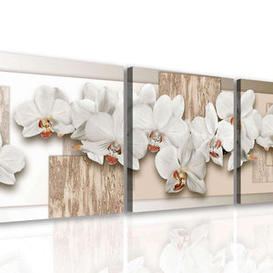 Multi Panel Wall Art  -  White orchids on a beige background