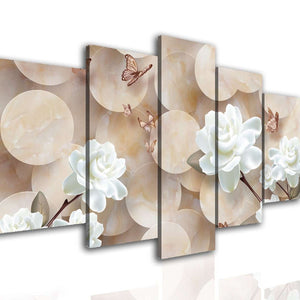 Multi Canvas Prints  - White flowers on a beige background