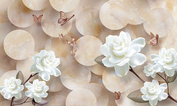 Modular picture, White flowers on a beige background