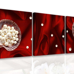 Multi Panel Wall Decor  -  White flowers on a red background