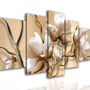 Multi Canvas Prints  - Beige flowers on a background of lines