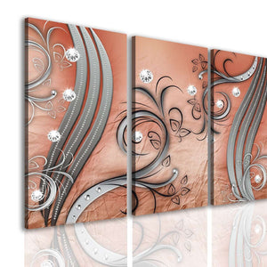 Multi Panel Wall Decor  -  Beige drawings on a brown background
