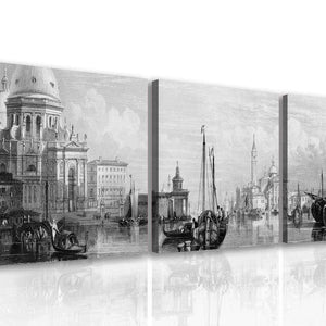 Multi Panel Wall Decor  -  Black and white city on the water with ships