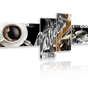 Split Canvas Art  -  Coffee with inscriptions on a black background