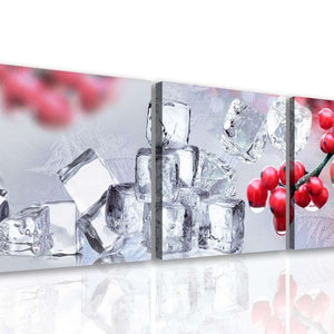Canvas Wall Art Multi Panel  -  Red berries with ice cubes