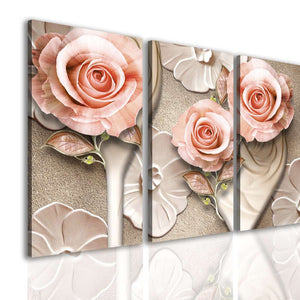 Multi Picture Canvas  -  Delicate roses on a beige background