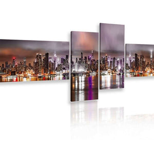 Multiple Canvas Painting  -  Night city in pink