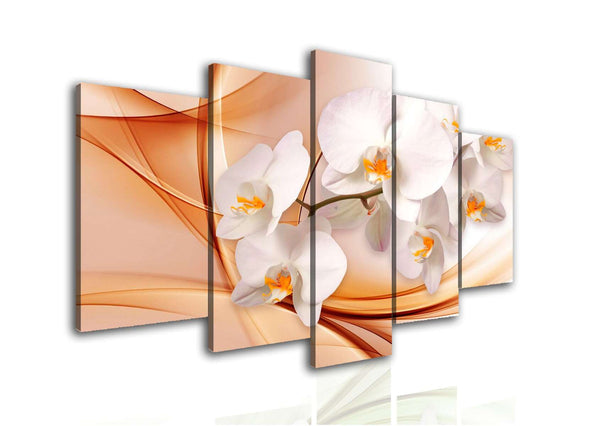 Canvas Wall Art Multi Panel  - Orchid on a beige background