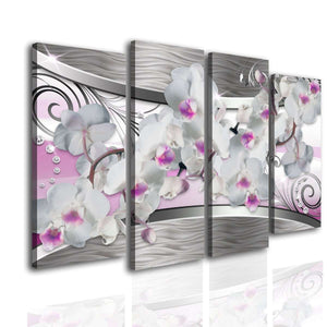 Multi Panel Wall Decor  -  Orchid on a silver background
