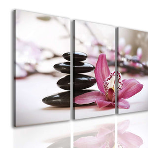 Multi Pic Canvas  -  Pink orchids and black stones