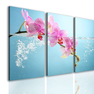 Multi Picture Canvas  -  Pink orchids on a light blue background