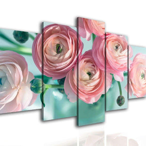 Multi Canvas Art  - Pink peonies on a blue background.