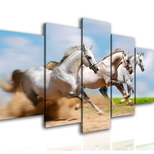 Canvas Multi Panel Wall Art  - Three white horses