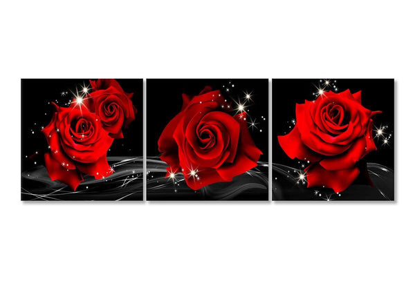 Modular picture, Three red roses on a black background