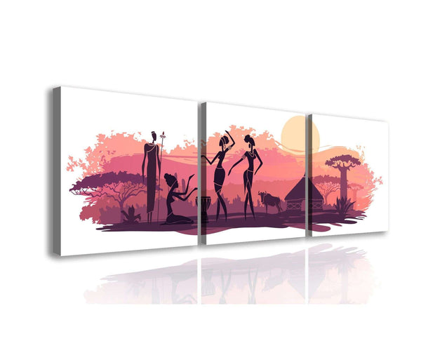 Multiple Canvas Painting  -  Sunset burgundy with silhouettes