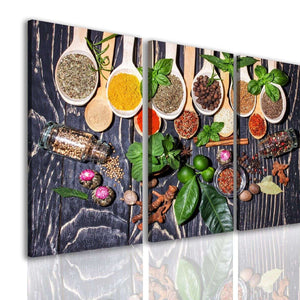 Multi Canvas Artwork  -  Multicolored spices on a wooden table