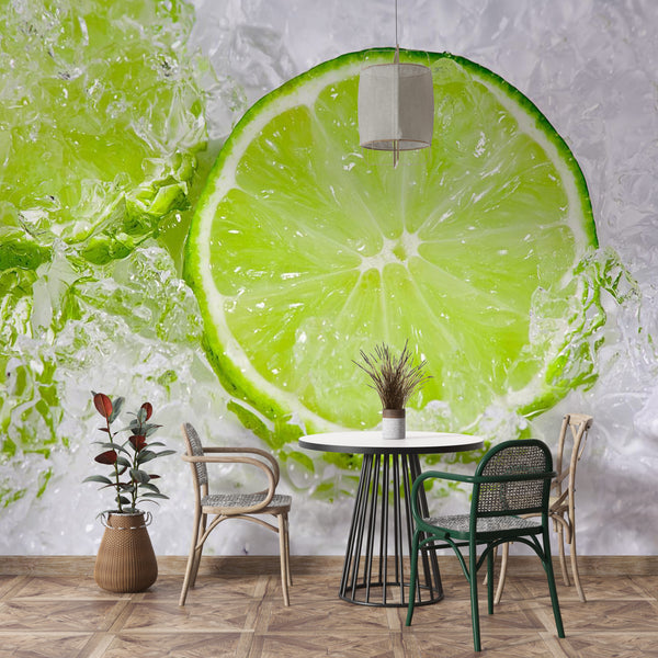 Wall Murals for Dining Room, Food & Drinks Wallpaper, Non Woven, Lime Water Kitchen Wall Mural, Green Fruits Wallpaper