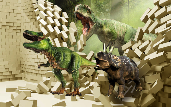 Childrens Wallpaper Murals for Bedroom, Dinosaurs Wallpaper for Boys, Non Woven Murals, Jurassic Park, 3D Briks, Dino Park for children, Nursery Wallpaper