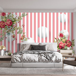  Pink Peony Flowers and Geometric Balls Wallpaper
