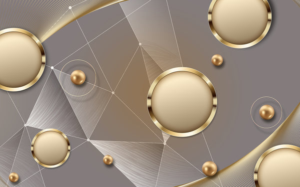 <tc>Fototapet 3D - Cercuri aurii pe fundal gri abstract</tc>