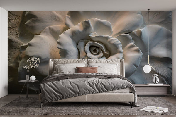 Grey Flower Relief Wallpaper