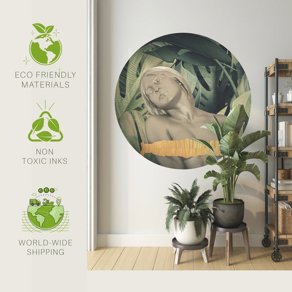 Circle Wall Stickers, Tropical Jungle Circle Wall Decal, Peel & Stick Vinyl, Self Adhesive Circle Home Wall Decor, Removable Decal