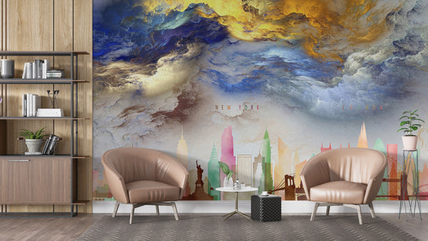 Countries Wallpaper, City Wallpaper, Non Woven, Abstract Skyline Builldings Wallpaper, Colorful Builldings Wall Mural