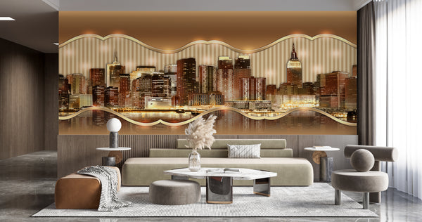 City Murals for Walls -  Gold Skyscrapers Wall Mural