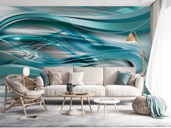 Abstract Wallpaper Mural | Blue & Grey Abstract Wallpaper