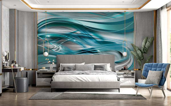 Abstract Wallpaper Mural, Non Woven, Blue & Grey Abstract Wallpaper