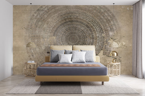 Abstract Wallpaper Mural, Non Woven, Vintage Geometric Circle Wallpaper, Beige Colors Wall Mural