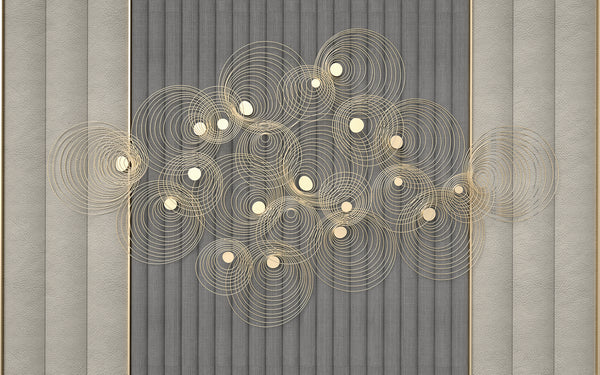 Abstract Wallpaper Mural, Non Woven, Gold Abstract Circles Wallpaper, Grey Wall Mural