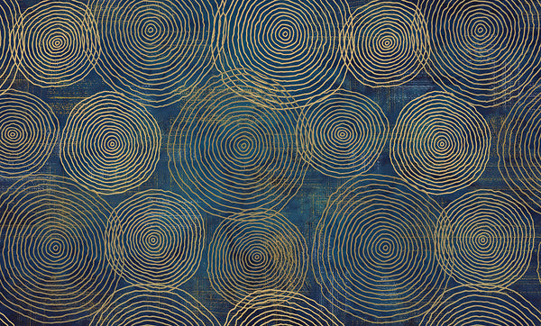Abstract Wallpaper Mural, Non Woven, Gold Abstract Circles Wallpaper, Blue Background Wall Mural