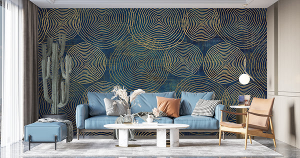 Abstract Wallpaper Mural | Gold Abstract Circles Wallpaper