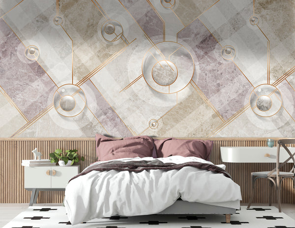 Abstract Wallpaper Mural | Pink & Grey Abstract Wallpaper