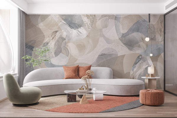 Abstract Wallpaper Mural, Non Woven, Beige & Blue Abstract Wall Mural, Modern Abstraction Wallpaper