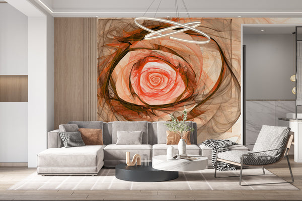 Flower Wallpaper, Non Woven, Orange Rose Flower Wallpaper, Abstract Floral Wall Mural