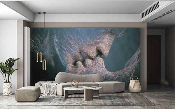 Abstract Wallpaper Mural | Blue & Grey Abstract Wall Mural