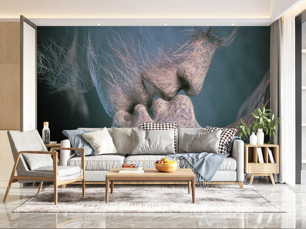 Abstract Wallpaper Mural, Non Woven, "The Kiss" Wallpaper, Blue & Grey Abstract Wall Mural