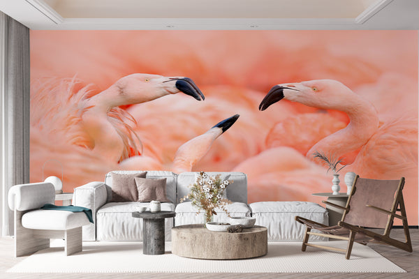 Wallpaper Mural, Pink Flamingo Birds Wallpaper, Tropical Birds Wall Mural