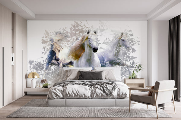  White Gorgeous Horses Wallpaper Mural